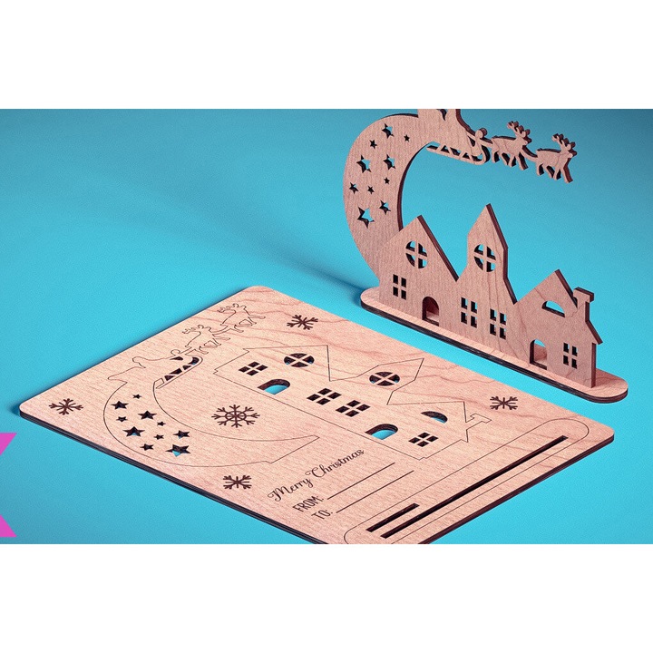 Felicitari din lemn taiate cu laser, Intrahome, 3mm-4mm, 15x15cm, set