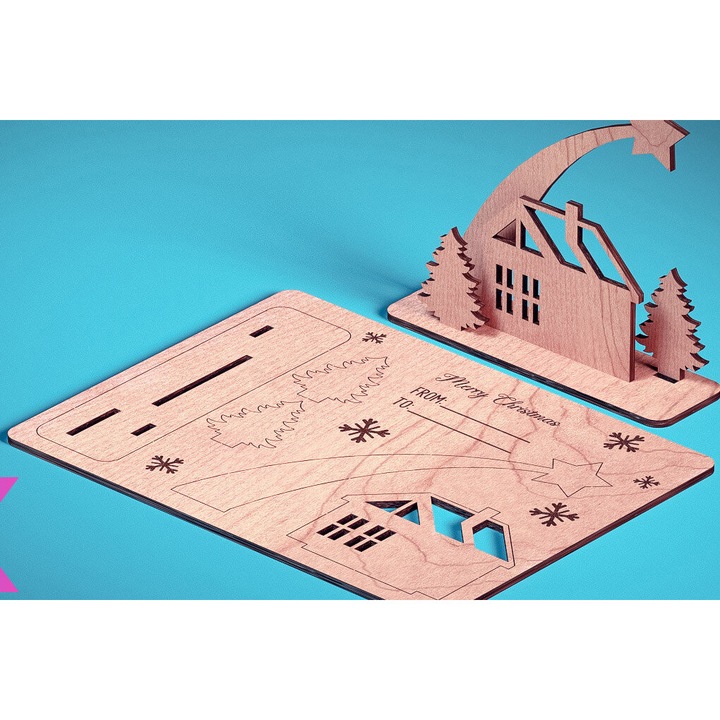 Felicitare din lemn taiat cu laser, Intrahome, 15x15 cm, 3mm-4mm, ideala pentru proiecte DIY