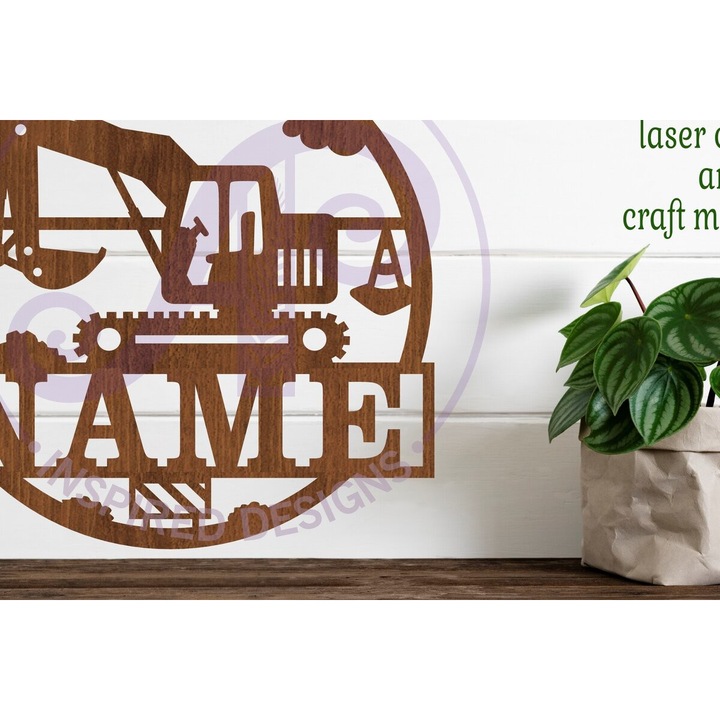 Semn de nume pentru excavator din lemn, Intrahome, 3mm-4mm, 30x20cm, personalizabil