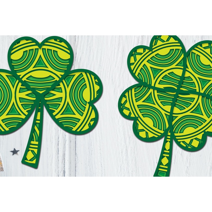 Placa lemn, Clover Mandala 3D, taiere stratificata, 30x30cm, 3mm-4mm, Intrahome