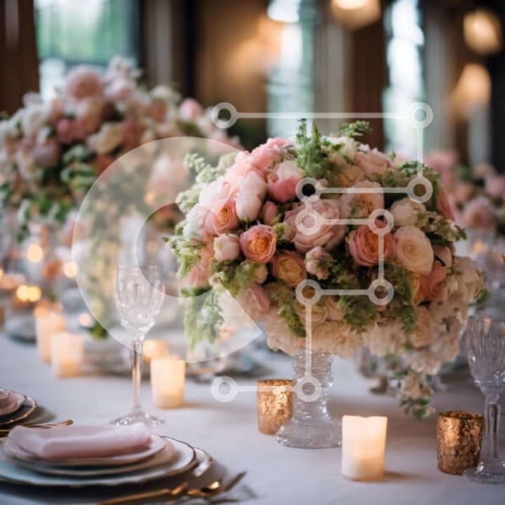 Puzzle Intrahome, set 25 piese, imagine cu masa decorata cu flori, lumanari si pahare, 10x10cm, cutie din lemn wenge