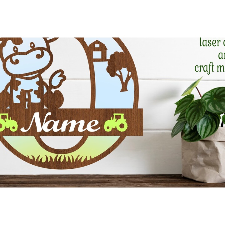 Monograma din lemn, Intrahome, Gramma O Cut, 3mm-4mm, 30x20cm, set pentru decorare