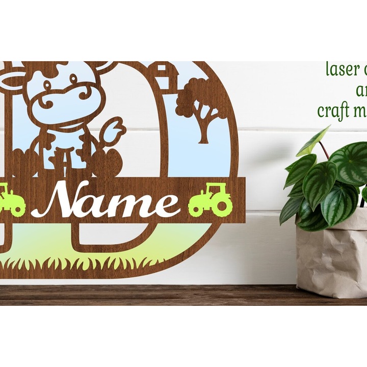 Monograma din lemn, Intrahome, Gramma D Apokope, 30x20cm, 3mm-4mm, set pentru decorare