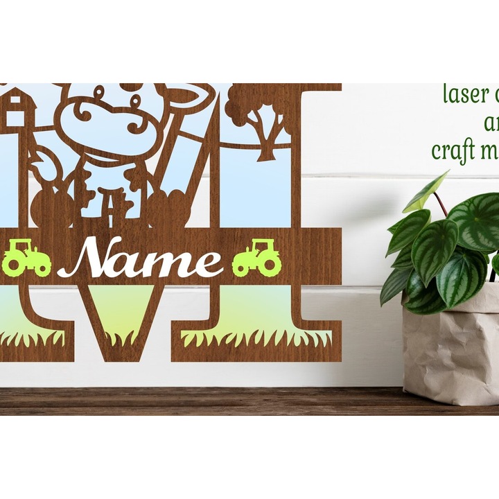 Monograma din lemn, Intrahome, Gramma M, 3mm-4mm, wenge, 30x20cm