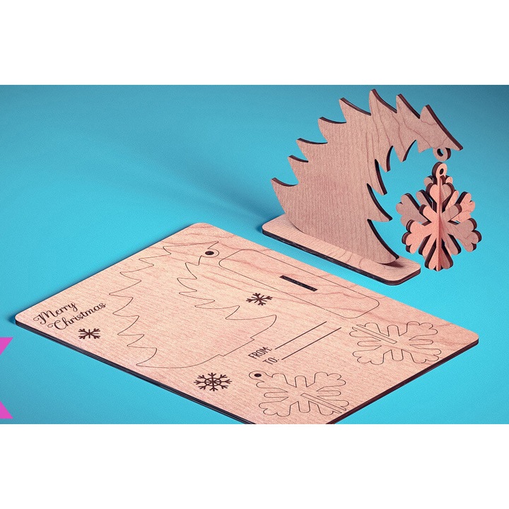 Felicitare din lemn taiat cu laser, Intrahome, 15x15 cm, 3mm-4mm, ideala pentru proiecte DIY