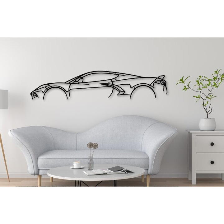 Tablou din lemn taiat laser Corvette C8, Intrahome, 40x50 cm, 3mm-4mm, decorativ, handmade