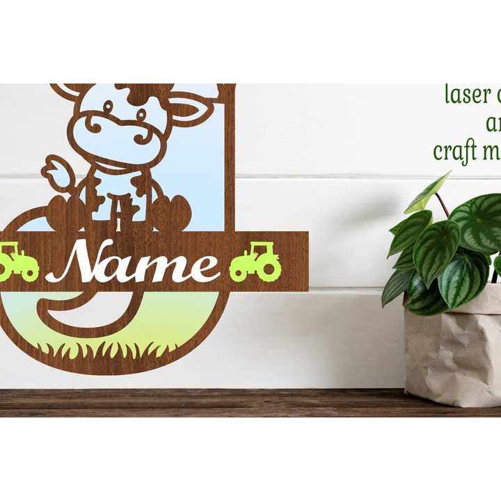 Monograma din lemn de plywood 3mm-4mm, Gramma J, 30x20 cm, set de accesorii decorative