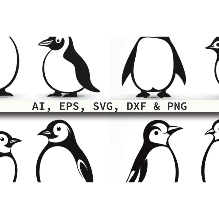 Set Cricut Penguin Vector Clipart, Intrahome, Plywood 3mm-4mm, Dimensiune 4x4 cm