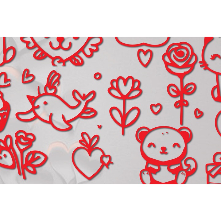 Seturi de artizanat, Paketo Cricut Valentine Animal, Plywood 3mm-4mm, 4x4 cm