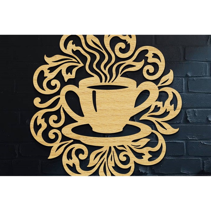 Semn decorativ din lemn pentru cafenea, Intrahome, taiat laser, 30x20 cm, 3mm-4mm, fabricat in Grecia