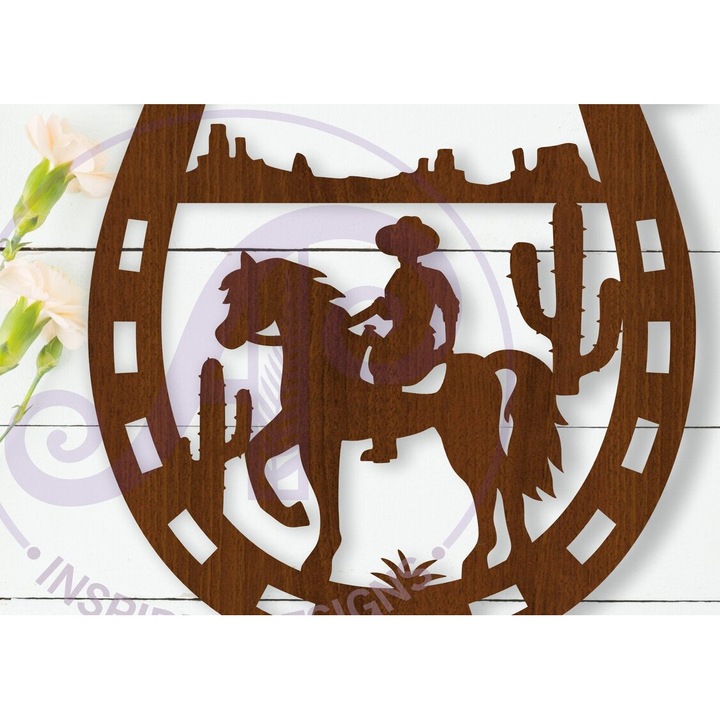 Placa decorativa din plywood 3mm-4mm, Intrahome, Cowboy Horse, 40x50cm