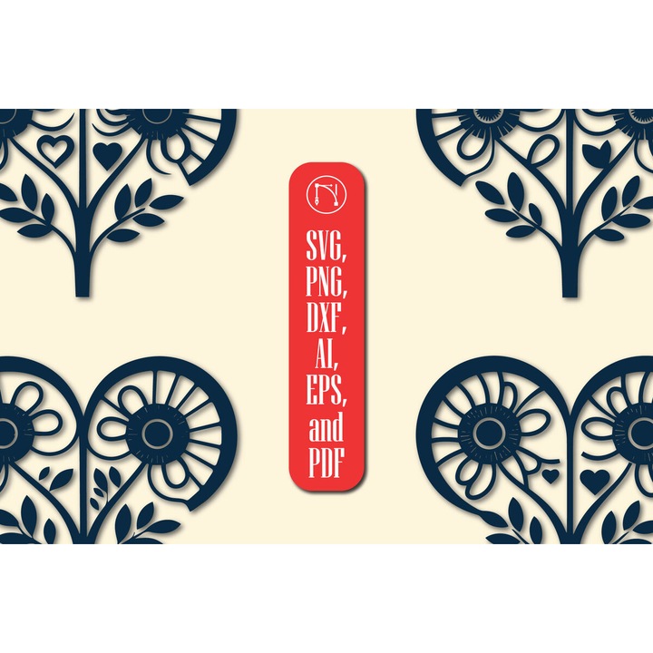 Seturi de artizanat, Paketo Cricut Valentine Floral Heart, 3mm-4mm, 4x4cm, din lemn de placaj