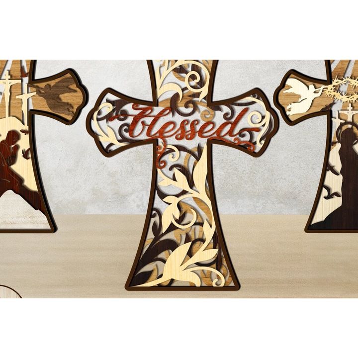 Set Obiecte Bisericesti, CROSS 3D, Prokeitai, Plywood 3mm-4mm, 9x12cm