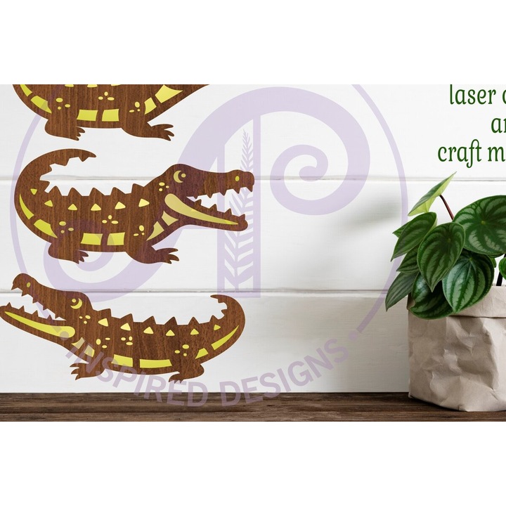 Placi lemn, Intrahome, Crocodile Two Layer Cut Outs Laser, 3mm-4mm, 30x20cm