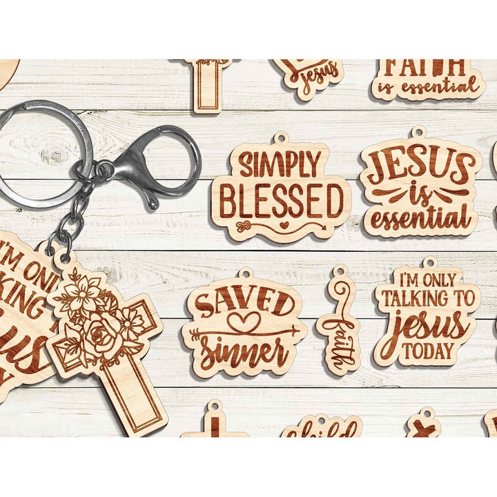 Suveniruri, Cross & Jesus, breloc din lemn, 3mm-4mm, 4x4cm, fabricat in Grecia