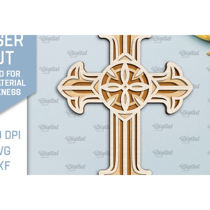 Crucifix din lemn stratificat, Intrahome, 30x20cm, 3mm-4mm, pentru decorare si proiecte DIY