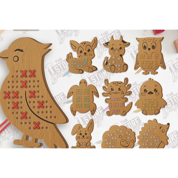 Set de accesorii decorative, Intrahome, desme kopes me leizer Cross Stitch Animals, 15x15cm, plywood 3mm-4mm