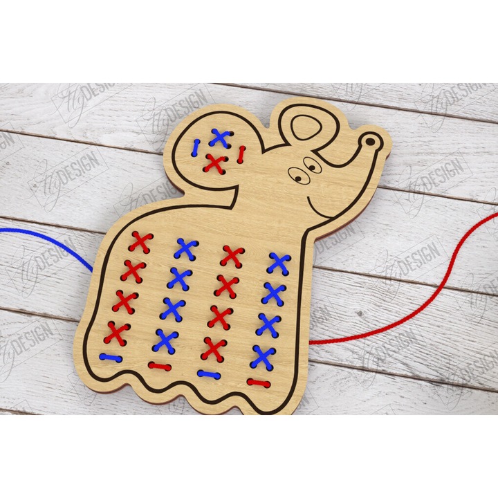 Set de jocuri educative, Intrahome, Cross Stitch Laser Cut, 15x15cm, din plywood 3mm-4mm