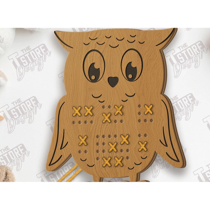 Set de taiere laser bufnita din lemn, Intrahome, 3mm-4mm, 15x15cm