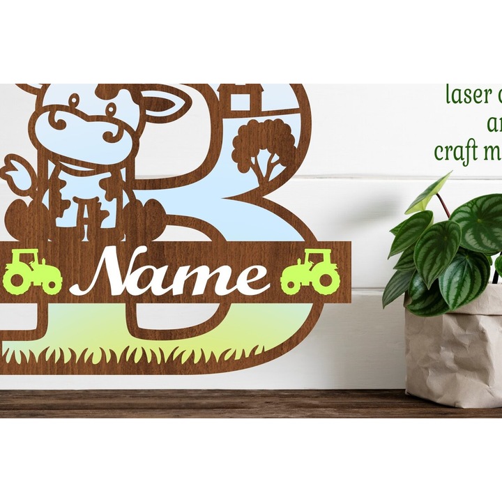 Monograma din lemn, Intrahome, litera B, 30x20cm, 3mm-4mm, pentru decorare DIY