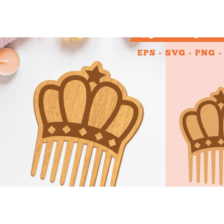 Pieptene taiat cu laser, Intrahome, din lemn de placaj 3mm-4mm, 20x20cm, ideal pentru proiecte DIY