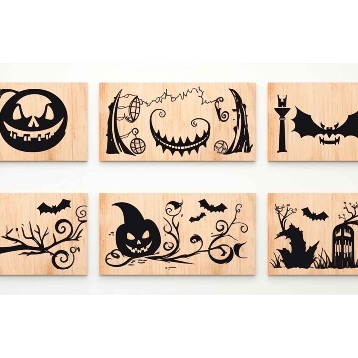 Set de placi din lemn pentru Cricut Halloween, Intrahome, 3mm-4mm, 15x15cm