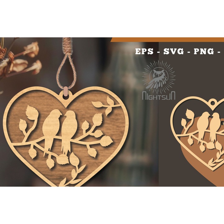 Stolidi decupate cu laser Couple Birds 5, Intrahome, 3mm-4mm, wenge, 6x6 cm