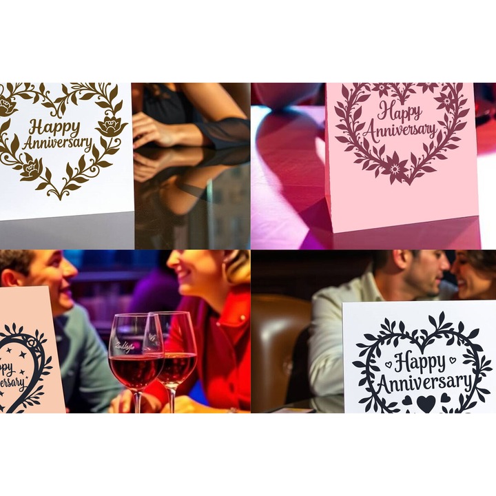 Pachet felicitari Cricut Happy Anniversary, Intrahome, din plywood 3mm-4mm, 20x20cm