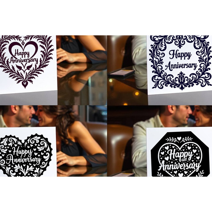 Pachet felicitari Cricut Happy Anniversary, Intrahome, din plywood 3mm-4mm, 20x20cm