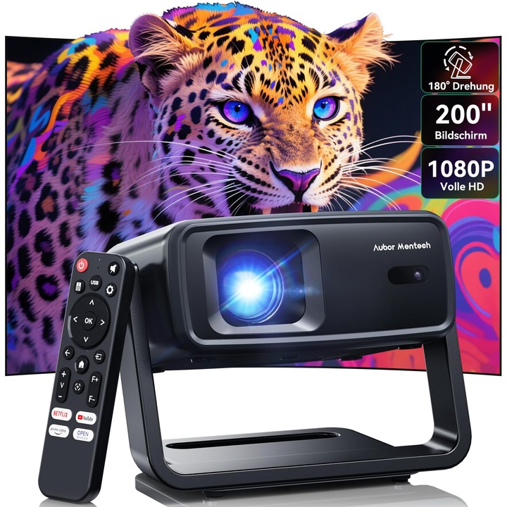 Proiector AUBOR MENTECH, 4K, Full HD 1080P, 1200 ANSI, 200 inch
