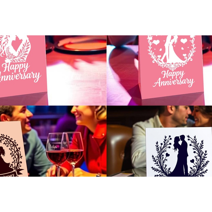 Pachet felicitari Cricut Happy Anniversary, Intrahome, din plywood 3mm-4mm, 20x20cm