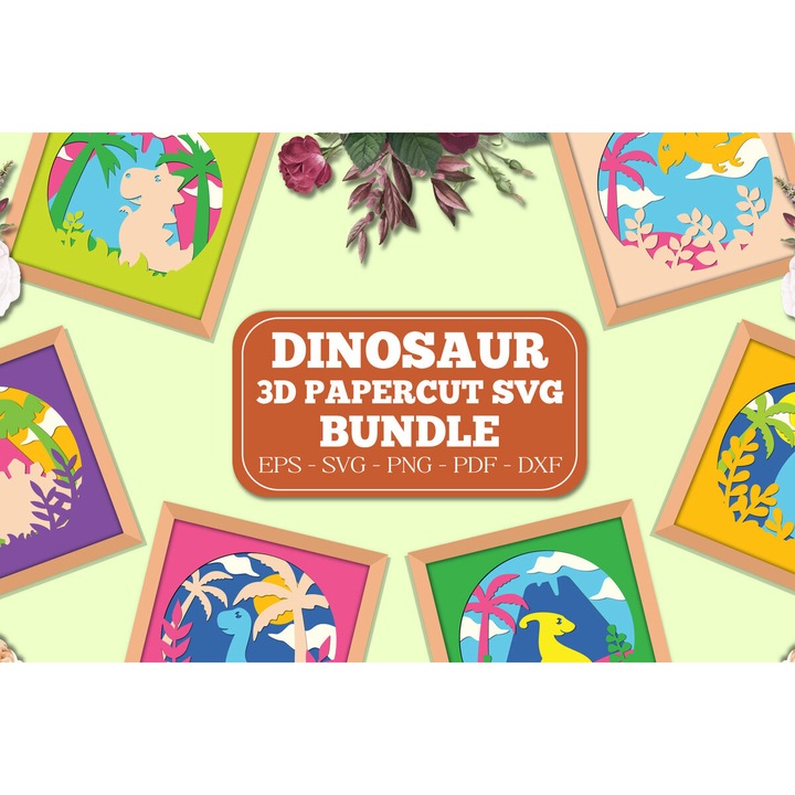 Set de artizanat Dinosaur 3D Shadow Box, Intrahome, din lemn de placaj, 25x25 cm