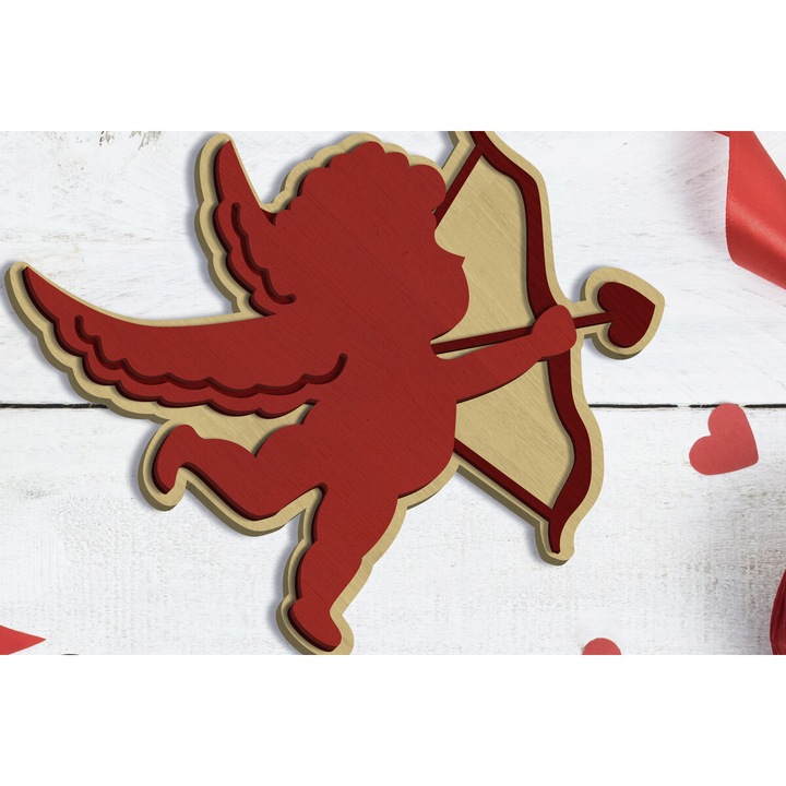 Sablon decorativ de perete, Intrahome, CUPIDON, 3mm-4mm, 7x6cm, din plywood