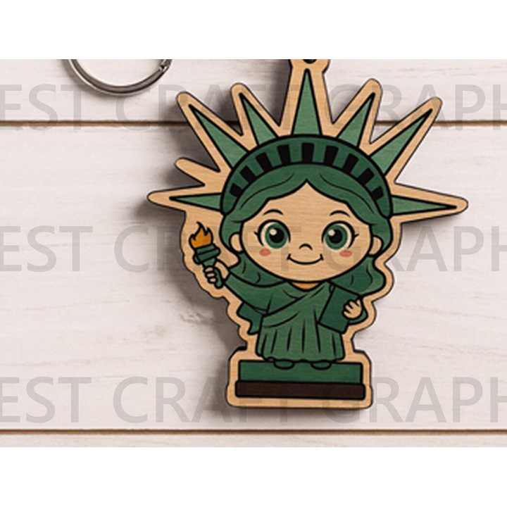 Breloc Cute Liberty Girl, Intrahome, din plywood 3mm-4mm, 4x4 cm, set de bricolaj