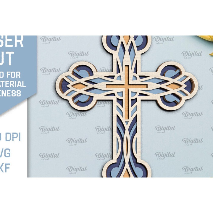 Crucifix din lemn stratificat, Intrahome, 30x20cm, grosime 3mm-4mm, pentru decorare si proiecte DIY