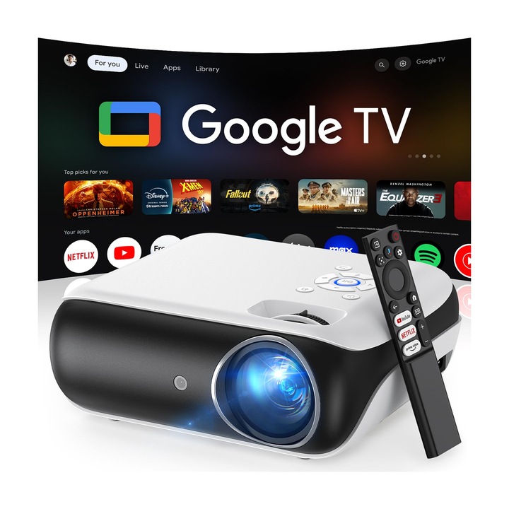 Proiector HAPPRUN 4K, 25000L, Dolby Audio, Wi-Fi, 300"