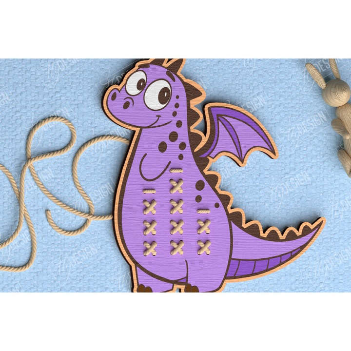 Dragon brodat, Intrahome, 15x15cm, din lemn de placaj 3mm-4mm, set pentru activitati creative