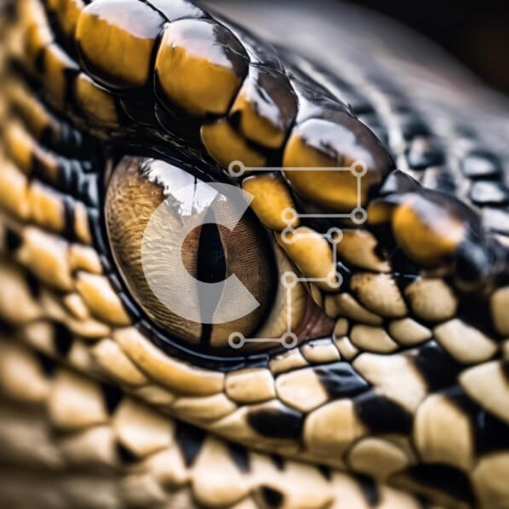 Puzzle din lemn Intrahome, 10x10cm, 25 piese, imagine cu ochiul unui sarpe, culori galbene si cafenii, cutie din lemn wenge