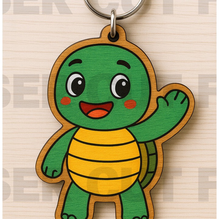 Breloc Cute Turtle, Intrahome, Plywood 3mm-4mm, 4x4cm