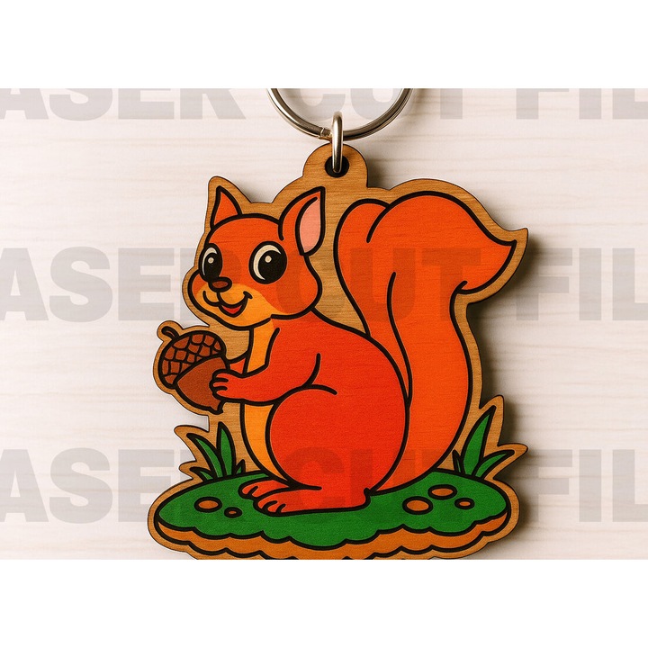 Breloc Cute Squirrel, Intrahome, din plywood 3mm-4mm, 4x4 cm, set de 2 bucati