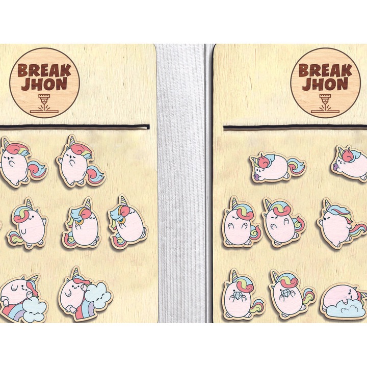 Cercei stud Unicorn, Intrahome, din plywood 3mm-4mm, 3x3cm, set de bijuterii pentru femei