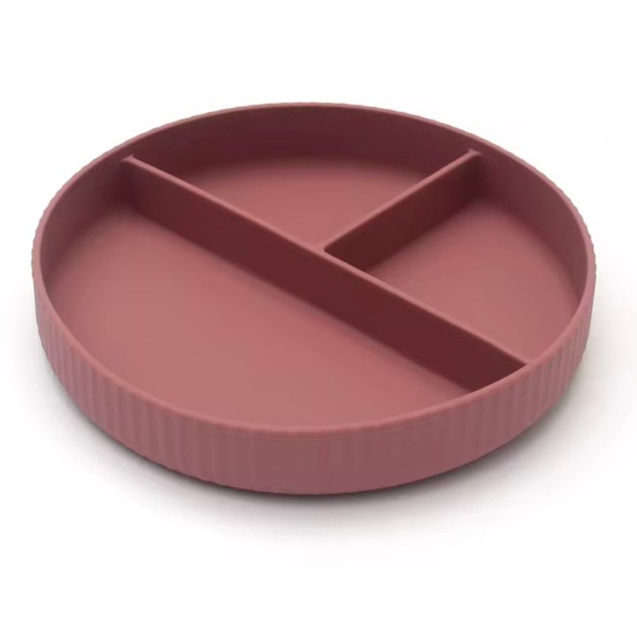 Farfurie compartimentata din silicon pentru copii BPA free, 6+ luni, Denn Store farfurie pentru diversificare Roz