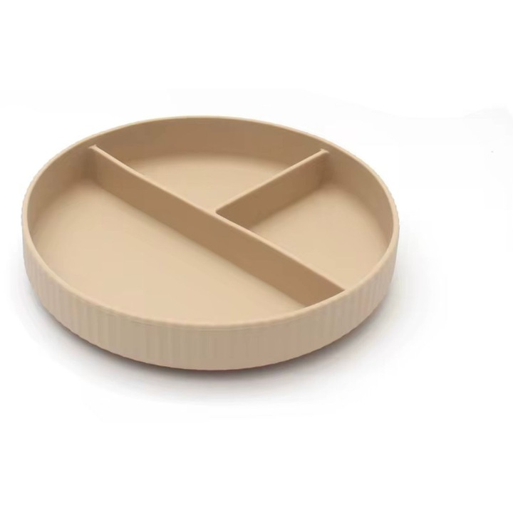 Farfurie compartimentata din silicon pentru copii BPA free, 6+ luni, Denn Store farfurie pentru diversificare bej