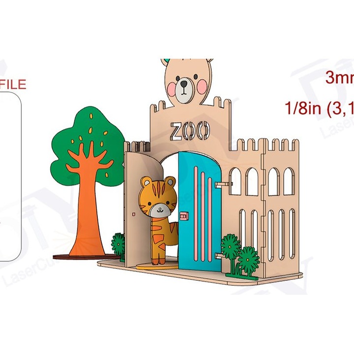 Placa lemn, Intrahome, Psephiako Cute Zoo Cut Laser, 3mm-4mm, 265x225cm