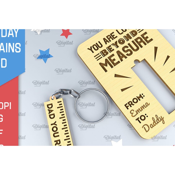 Brelocuri din lemn, Intrahome, set brelocuri pentru Ziua Tatalui, taiate cu laser, 4x4 cm