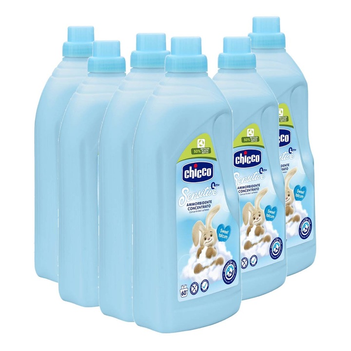 Комплект омекотител Chicco Sweet Talcum, 0 месеца+, 6 x 1.5 л