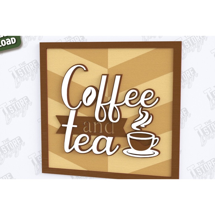 Semn de cafea din lemn, Intrahome, taiat cu laser, 3mm-4mm, 30x20cm