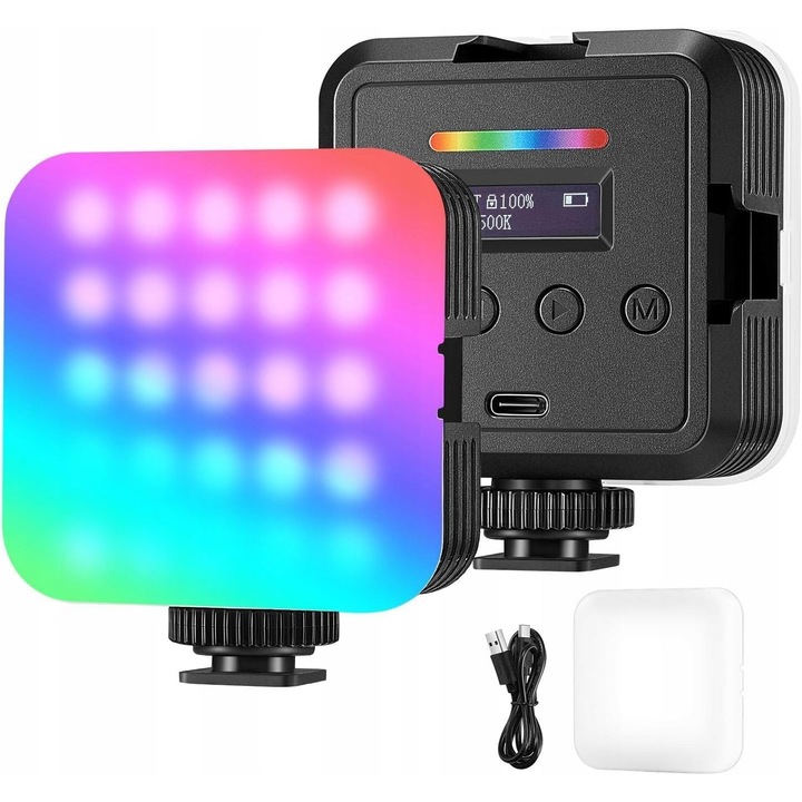 Lampa LED RGB Neewer RGB61, 61 LED-uri, 6W, compactă, dimensiuni 7, 9x6, 6x3cm, efecte de iluminare