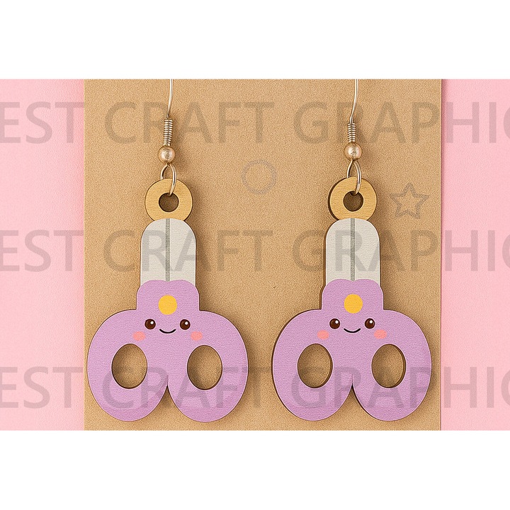 Set de cercei din lemn in forma de foarfece, Intrahome, 3x3 cm, 3mm-4mm