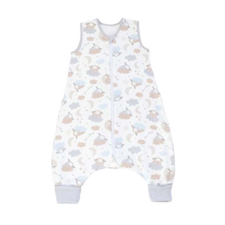 Sac de dormit copii cu picioare din bumbac flausat 6-18 luni Kidizi On a Cloud Pastel, 1 tog, model ajustabil, mansete transformabile in sosete